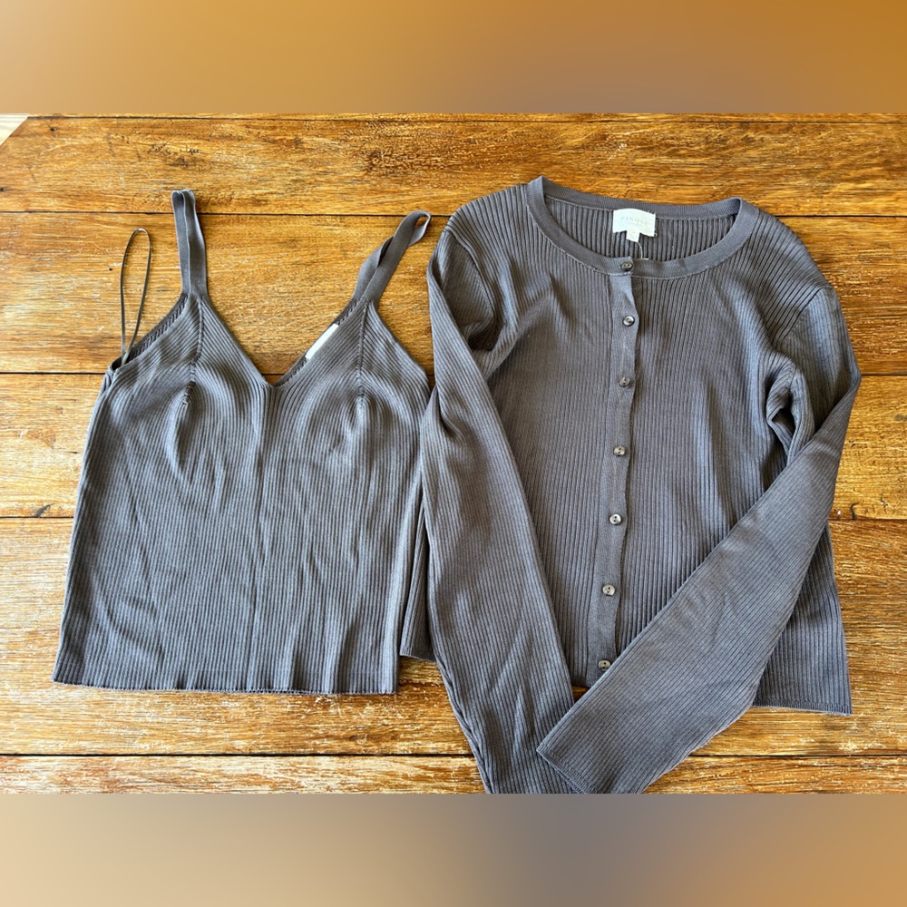 NWT Pinque Bardeoux Glossy Rib Long Sleeve Sweater/Tank Top Set Stitch Fix Sz M